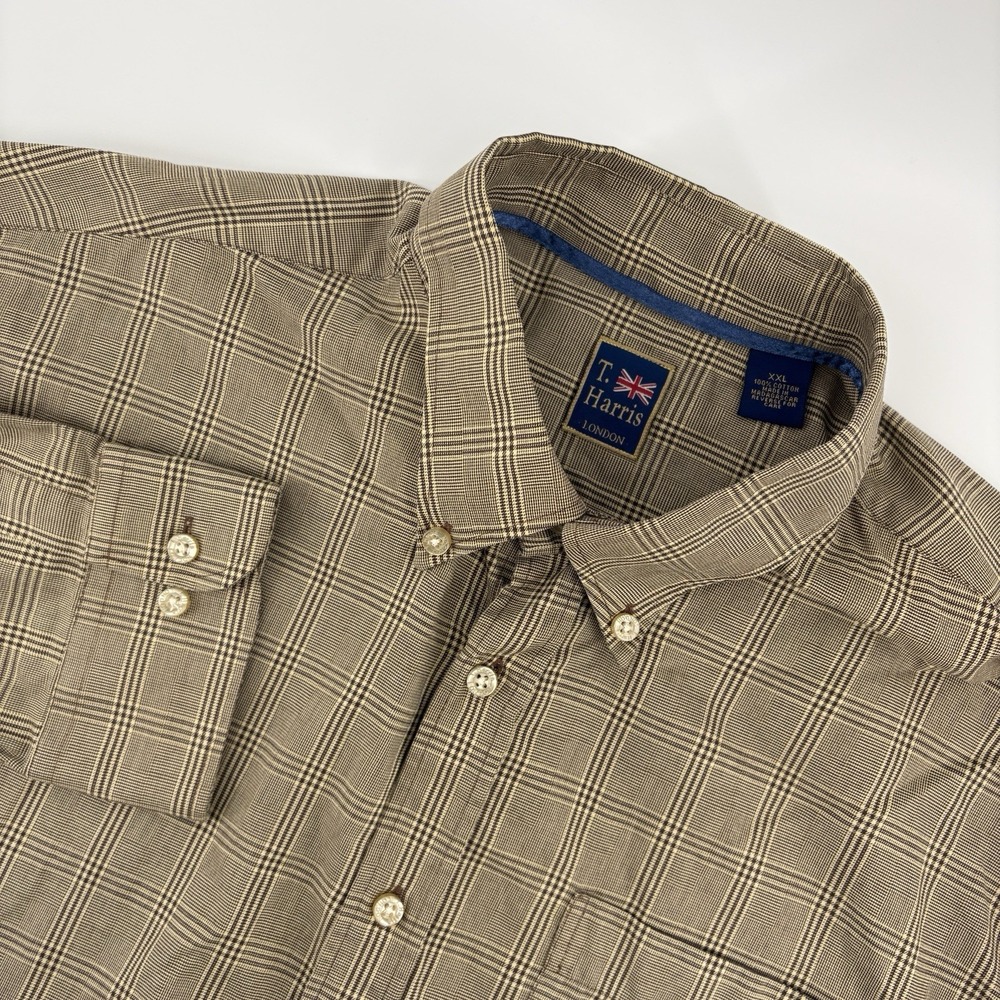 T.HARRIS, LONDON, Men's XXL Tan Plaid Button Down Long Sleeve Shirt